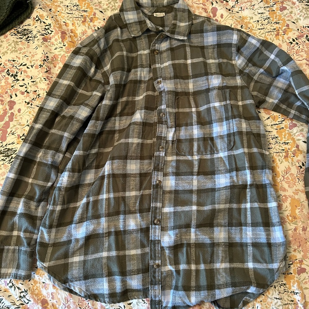 Aerie Green and Blue Plaid Women's Boyfriend Flannel